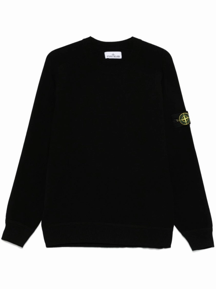Crew Neck Black Sweater With Ribbed Cuffs And Hem winter sweaters outlet