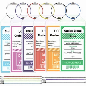 Cruise Tags Wide Luggage Tags Etag Holders Zip Seal & Steel Loops (6 tags)