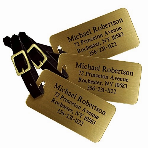 Custom Luggage Tag - Custom Engraved Brass Luggage Tag - Set Of 3 - Personalized Luggage Tag -