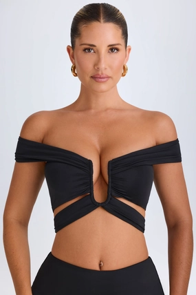 Cut-Out Off-Shoulder Crop Top in Black Tops - tops on sale