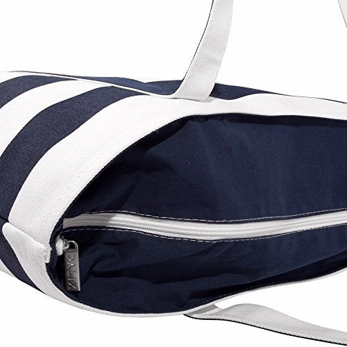 DALIX Premium Beach Bags Striped Navy Blue Zippered Tote Bag Monogrammed K
