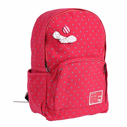 Damara Students Bowknot Aornt Canvas Polka Dot Zipper School Bag,Red