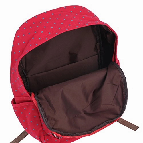 Damara Students Bowknot Aornt Canvas Polka Dot Zipper School Bag,Red