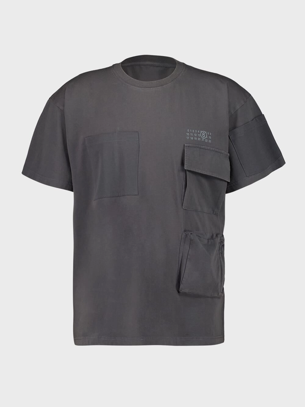 Dark Grey T-shirt With Multiple Pockets And Logo Print Tops Mens - flannel shirts