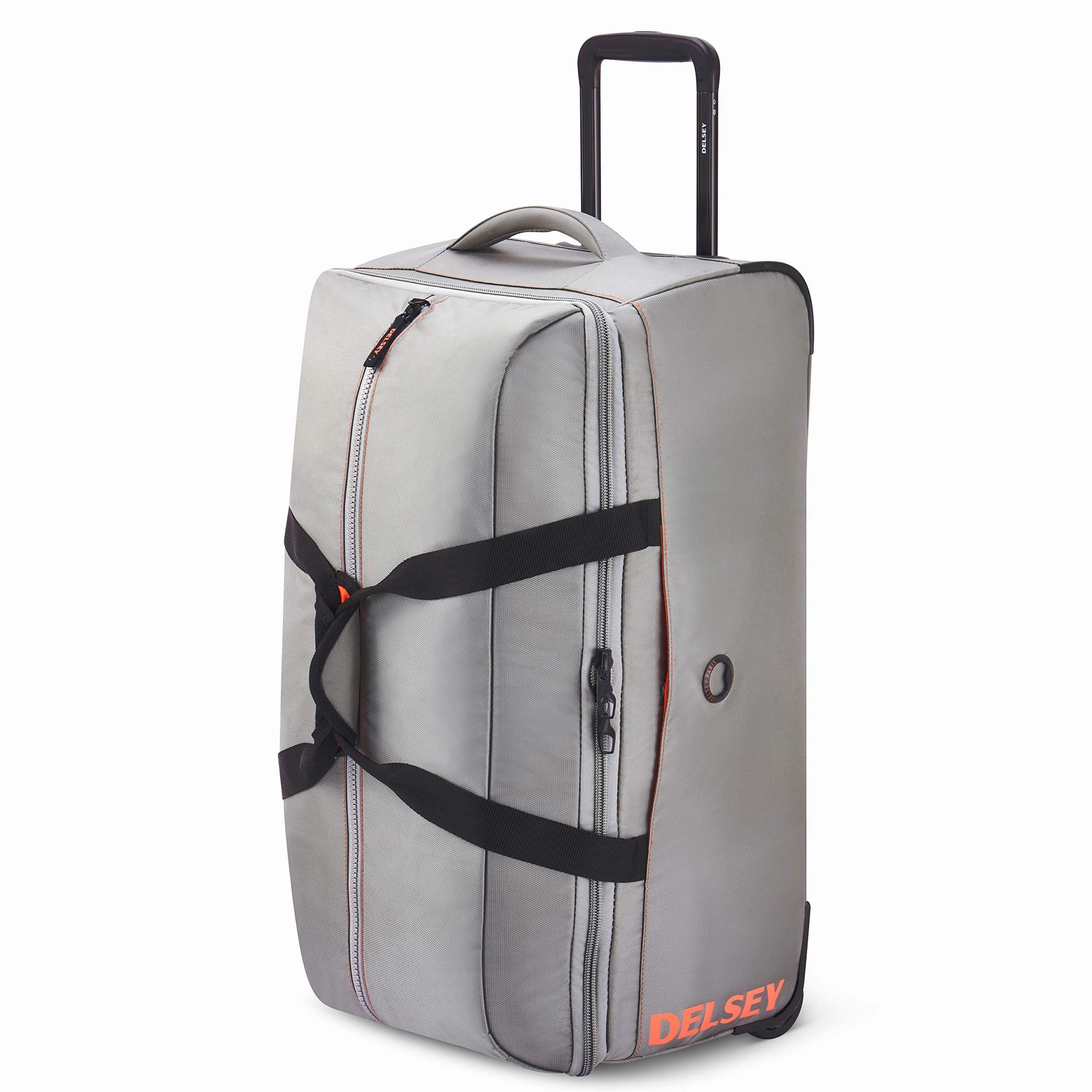 DELSEY Paris Egoa Rolling Travel Duffel Bag with 100% Recycled Materials, Light Gray, Checked-Medium 25 Inch