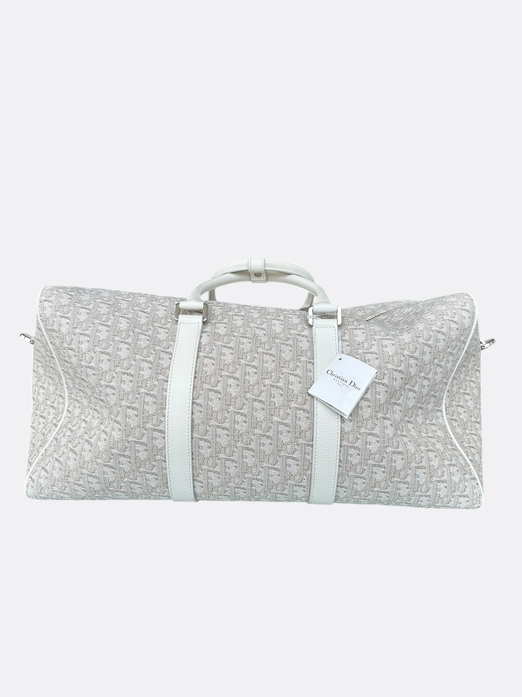 Dior White Oblique Lingot 50 Duffle Bag