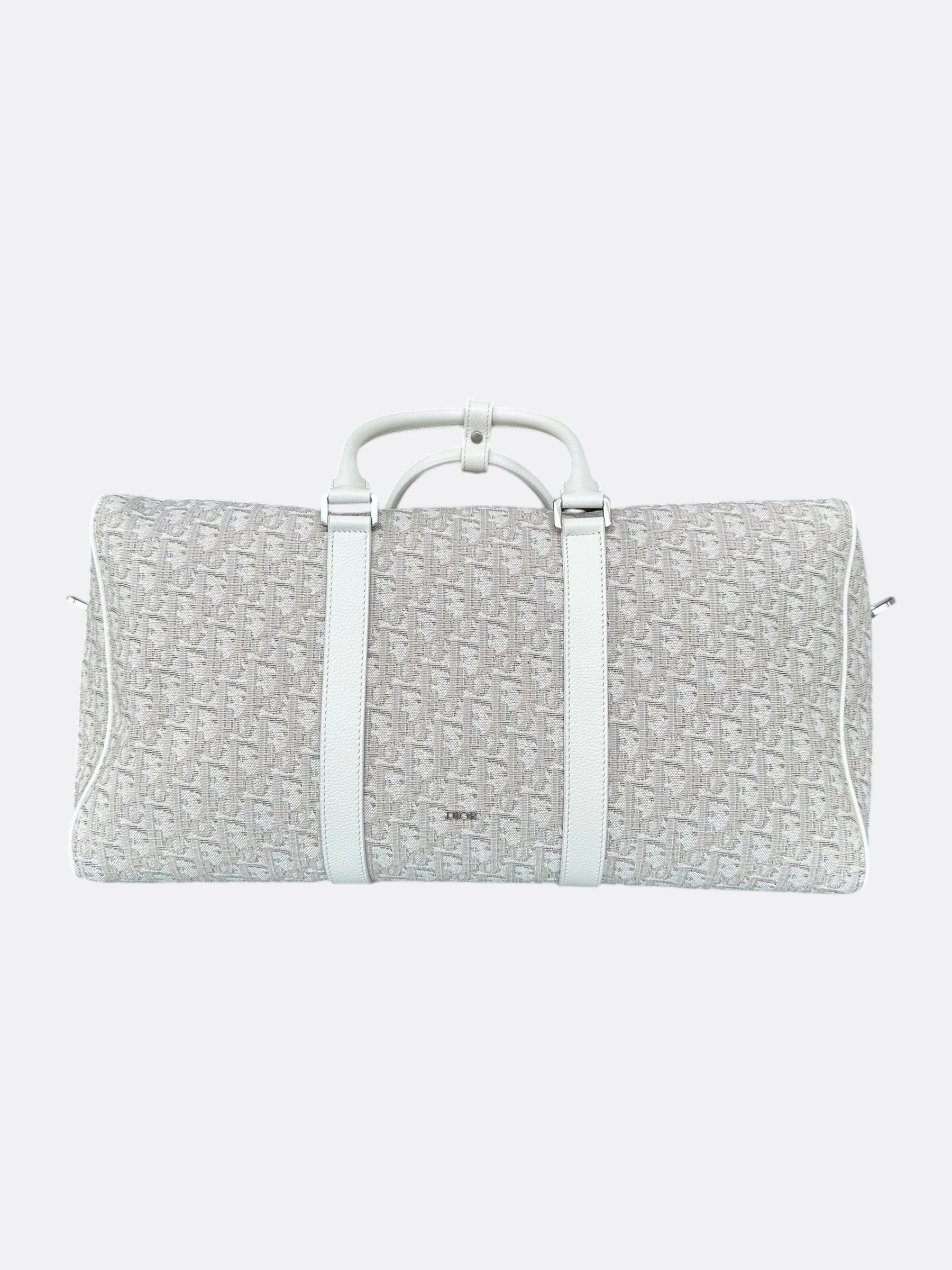Dior White Oblique Lingot 50 Duffle Bag