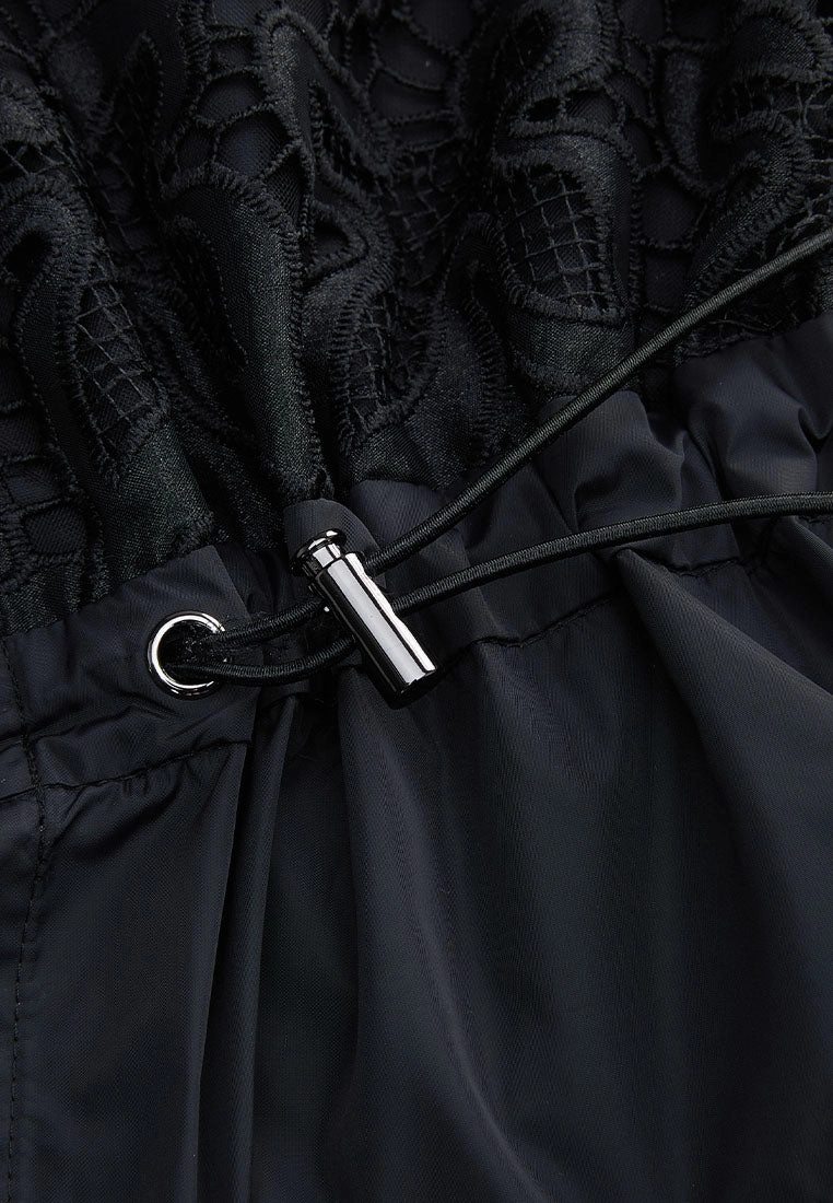 Drawstring-waist Lace-detail Parka Dress