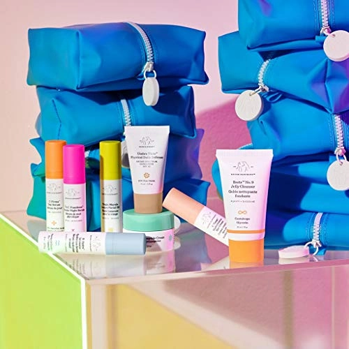 Drunk Elephant The Littles 3.0 Kit. Travel Skin Care Essentials Bundle w/Bag (Jelly Cleanser, SPF 30 Sunscreen, 3 Day & Night Serums, Facial Oil, Multivitamin Eye Cream, and Peptide Cream)