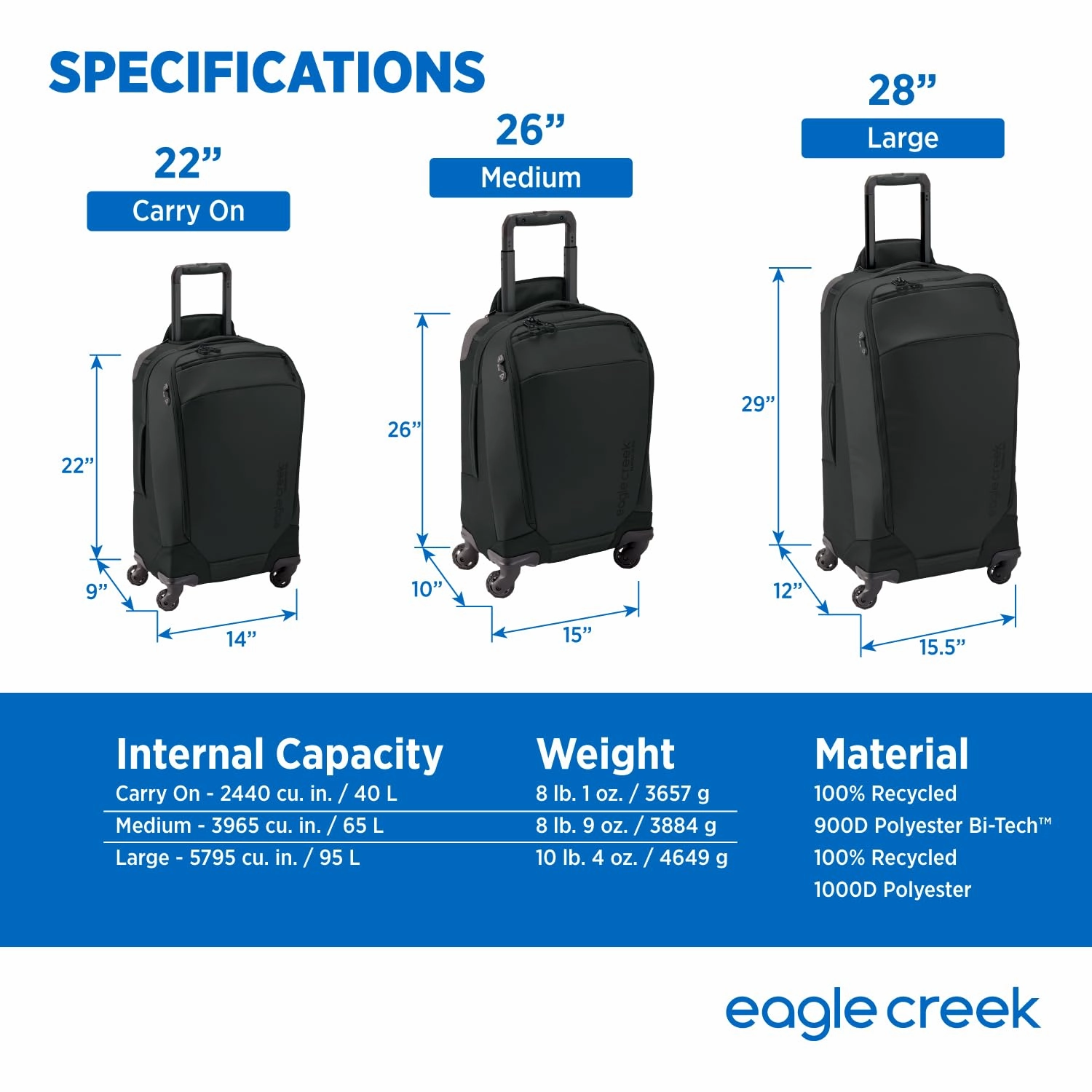 Eagle Creek Tarmac XE Carry On 4 Wheeled Luggage, 40L