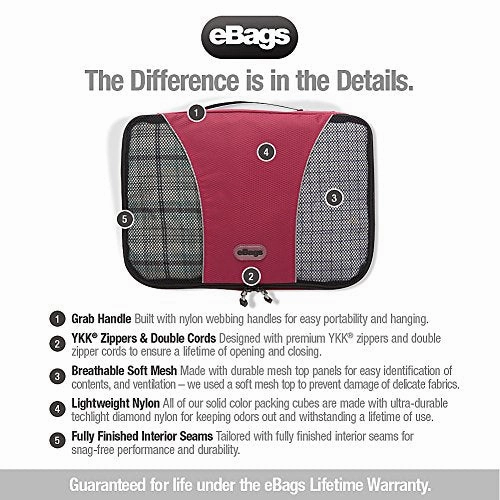 eBags Small/Medium/Large Packing Cubes for Travel - 6pc Sampler Set - (Eggplant)