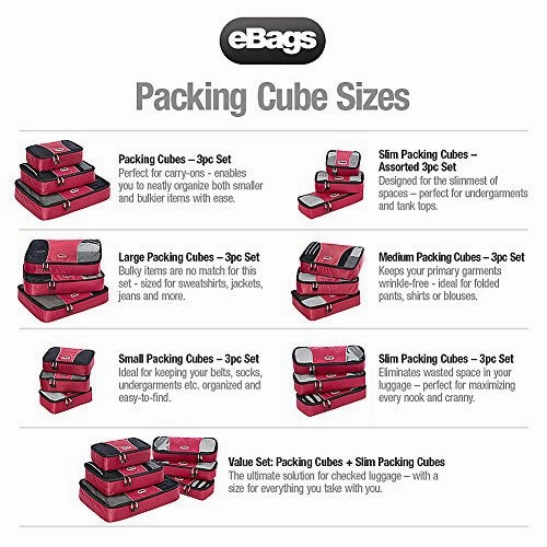 eBags Small/Medium Packing Cubes for Travel - Organizers - 4pc Set - (Grasshopper)
