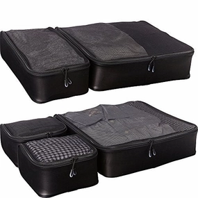 eBags Ultralight Travel Packing Cubes - Lightweight Organizers - Super Packer 5pc Set - (Black)