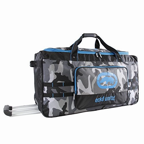 Ecko Unltd. Men's United 32" Large Rolling Duffel Bag, Grey Camo/Blue, One Size