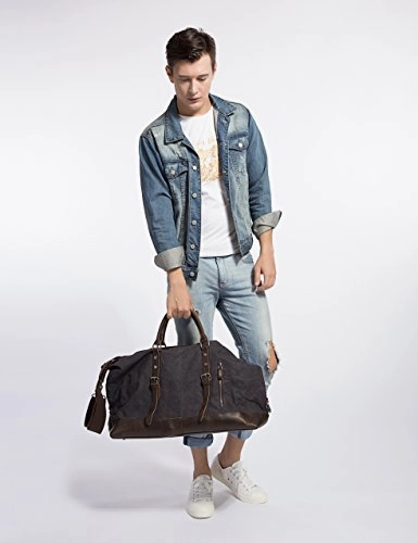 ECOSUSI Vintage Canvas Sport Tote Gym Bag Overnight Shoulder Bag Weekend Travel Duffel Bag Dark