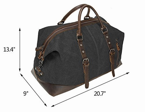 ECOSUSI Vintage Canvas Sport Tote Gym Bag Overnight Shoulder Bag Weekend Travel Duffel Bag Dark