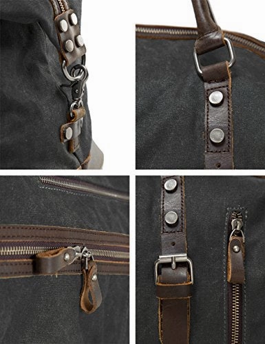 ECOSUSI Vintage Canvas Sport Tote Gym Bag Overnight Shoulder Bag Weekend Travel Duffel Bag Dark
