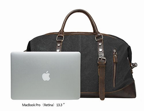 ECOSUSI Vintage Canvas Sport Tote Gym Bag Overnight Shoulder Bag Weekend Travel Duffel Bag Dark