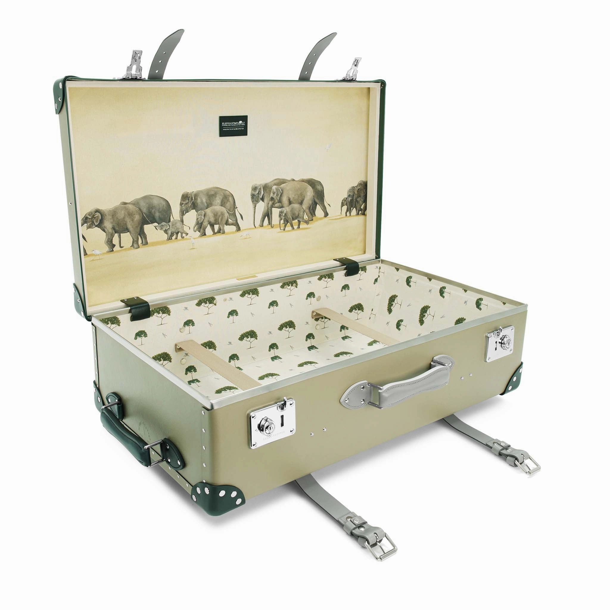 Elephant Family  Large Check-In - 2 Wheels | Olive Grey/Kerry Green/Chrome