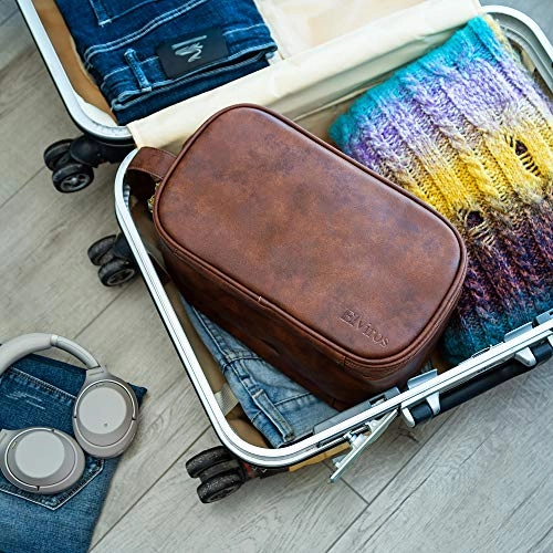 Elviros Toiletry Bag for Men, Large Travel Shaving Dopp Kit Water-resistant Bathroom Toiletries Organizer PU Leather Cosmetic Bags