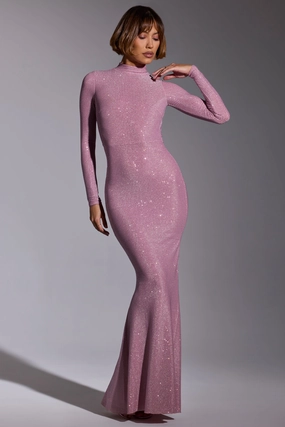 Embellished Long Sleeve Evening Gown in Light Pink Dresses - maxi dresses best price