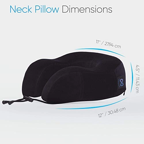 Everlasting Comfort 100% Memory Foam Travel Neck Pillow, Gel Infused & Ventilated, Airplane Accessory Kit with Sleep Mask and Earplugs, Black