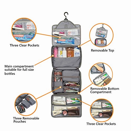 Extra Large Hanging Toiletry Bag With Customizable Storage | Store Toiletries, Makeup, Cosmetics, Personal Items | Waterproof Fabric, Hang Hook | Makeup Bag | Cosmetic Bag