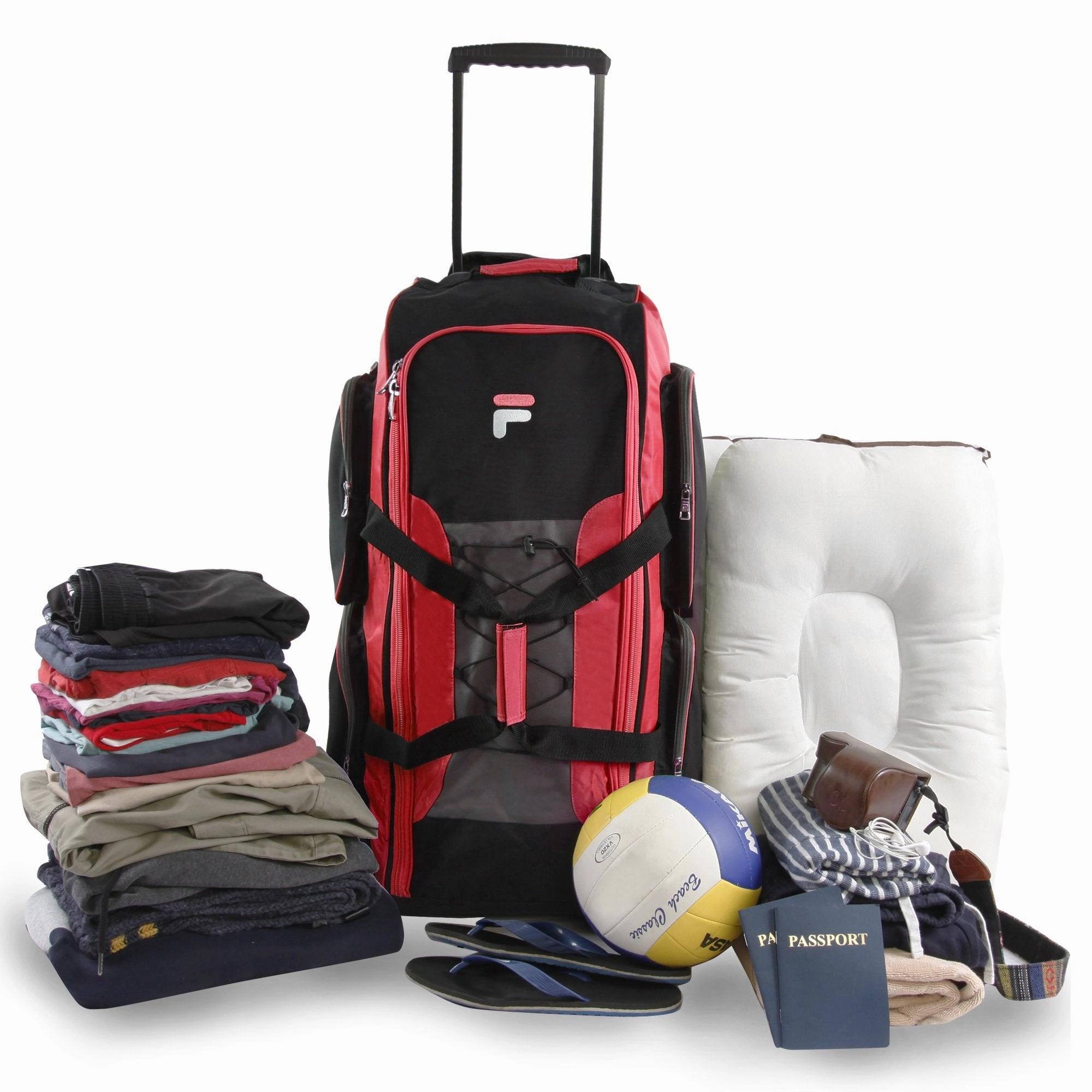 Fila 32" Large Lightweight Rolling Duffel Bag, Red, One Size