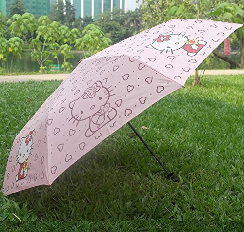 Finex Hello Kitty Pink Manual Tri-Fold Folding Compact Travel Rain Umbrella Uv Protection Strong