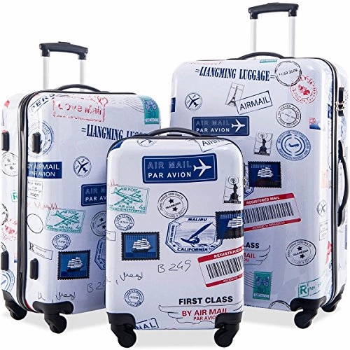 Flieks Graphic Print Luggage Set 3 Piece ABS   PC Spinner Travel Suitcase (By Mail)