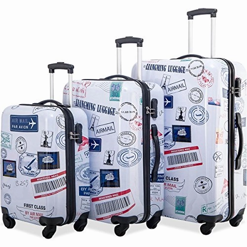 Flieks Graphic Print Luggage Set 3 Piece ABS   PC Spinner Travel Suitcase (By Mail)