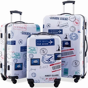 Flieks Graphic Print Luggage Set 3 Piece ABS   PC Spinner Travel Suitcase (By Mail)