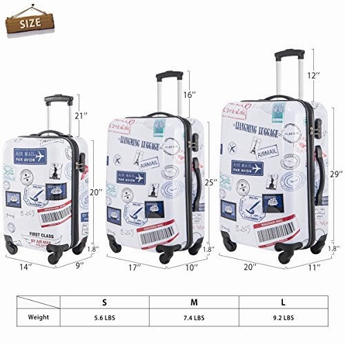 Flieks Graphic Print Luggage Set 3 Piece ABS   PC Spinner Travel Suitcase (By Mail)