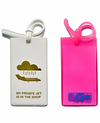 Flight 001 Luggage Tag Set, White and Pink