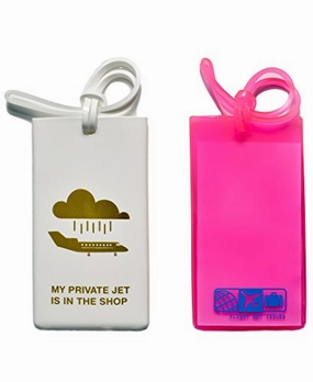Flight 001 Luggage Tag Set, White and Pink