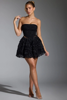Floral-Appliqu Mini Skirt in Black Bottoms Womens - women's pants clearance