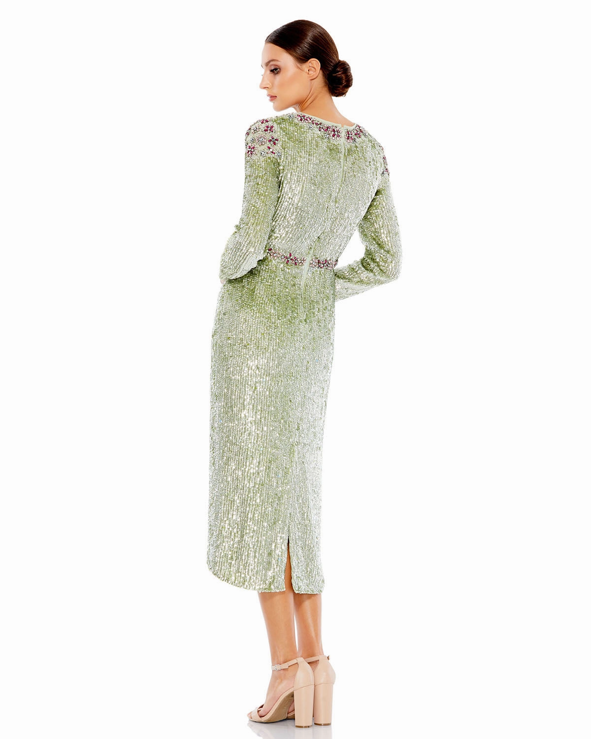 Floral Beaded Tea-Length Dress