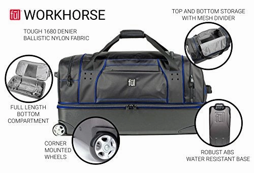 ful Workhorse 30-Inch Rolling Duffel Bag (Black And Blue)