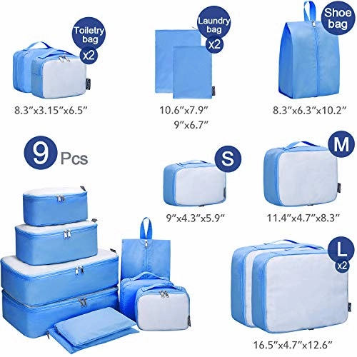 G4Free 9 Set Packing Cubes - Water Resistant Mesh Travel Luggage Accessories Packing Organizer with