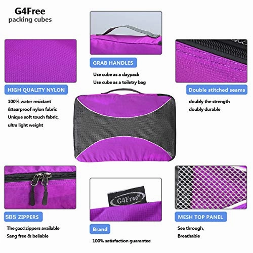 G4Free Packing Cubes 6pcs Set Travel Accessories Organizers Versatile Travel Packing Bags(Purple)