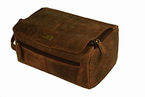 Genuine Buffalo Leather Unisex Toiletry Bag Travel Dopp Kit By Devil Hunter