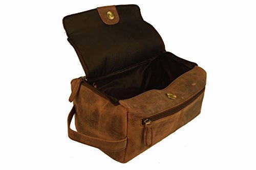 Genuine Buffalo Leather Unisex Toiletry Bag Travel Dopp Kit By Devil Hunter