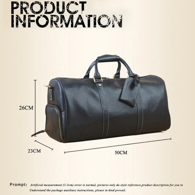 Genuine Leather Travel Bag Men Fashion Black Travel Duffel Bag Big Cow Leather Carry On Luggage