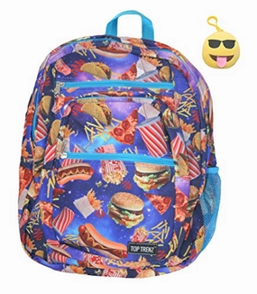 Gift Set Tasty Treats Themed Large Backpack & Clip Keychain (Fast Food)
