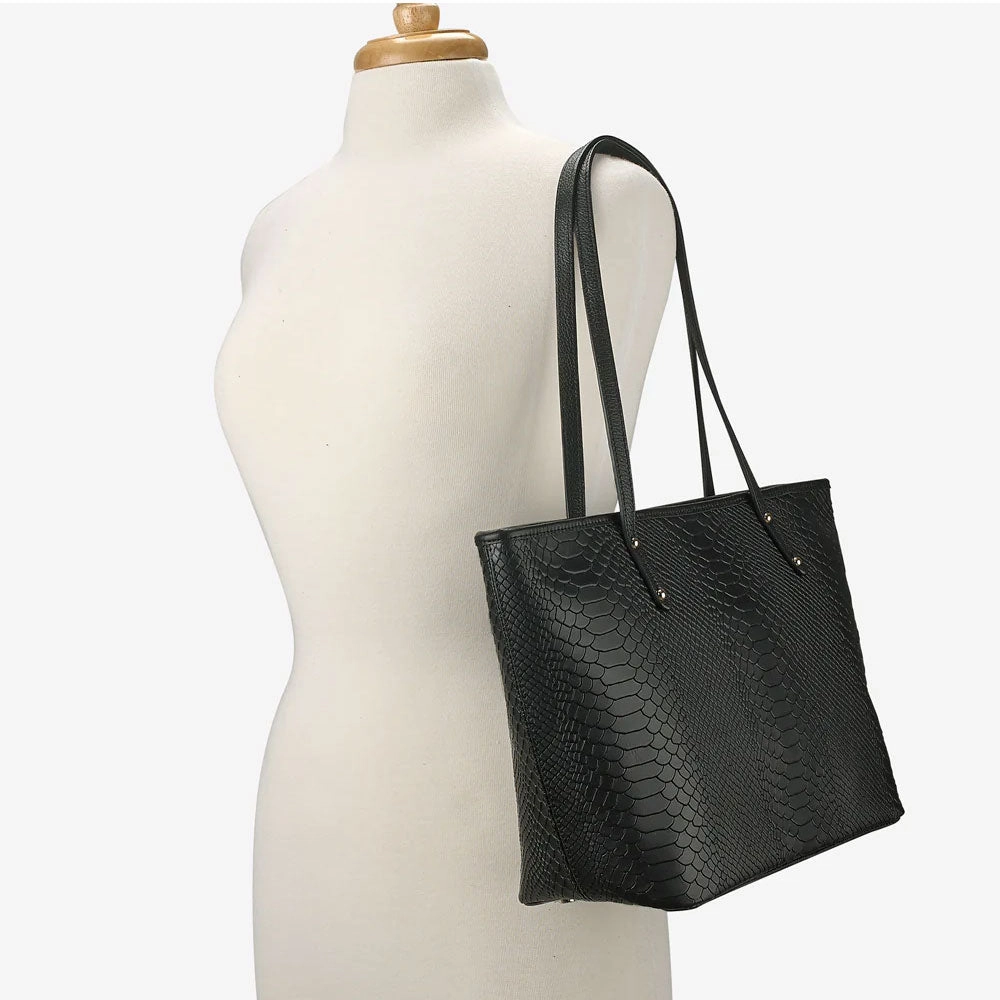 GiGi New York ZIP TAYLOR TOTE Embossed Python Leather