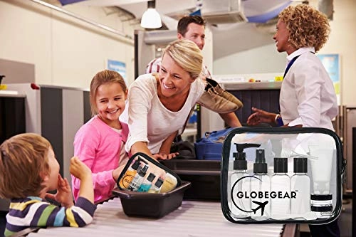 GLOBEGEAR Travel Bottles & TSA Approved Toiletry Bag Clear Quart Size with Leak-Proof Travel Accessories & Containers for Liquids 3-1-1 Carry-On Luggage Compliant for Airplaine - Women/Men