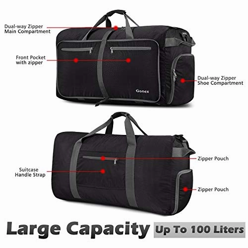 Gonex 100L Packable Travel Duffle Bag, Extra Large Luggage Duffel (Black)