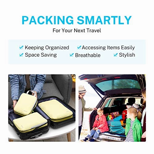 Gonex Compression Packing Cubes,3pcs L M S Expandable StorageTravel Bags Luggage Organizers(Beige)