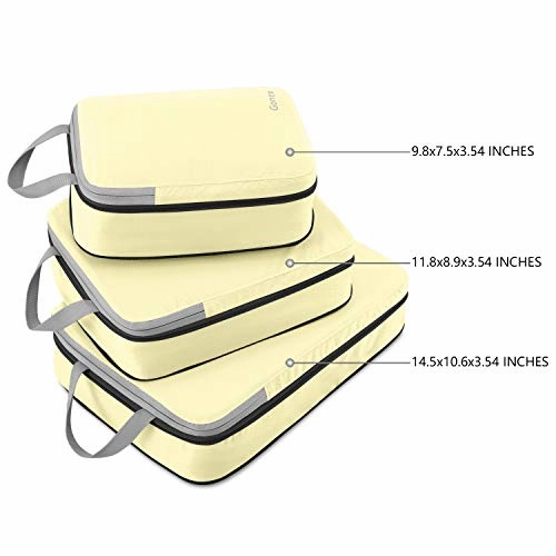 Gonex Compression Packing Cubes,3pcs L M S Expandable StorageTravel Bags Luggage Organizers(Beige)