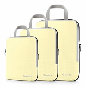 Gonex Compression Packing Cubes,3pcs L M S Expandable StorageTravel Bags Luggage Organizers(Beige)